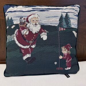 Portofino tapestry velvet holiday Festive Santa Golf Throw Pillow xmas decor